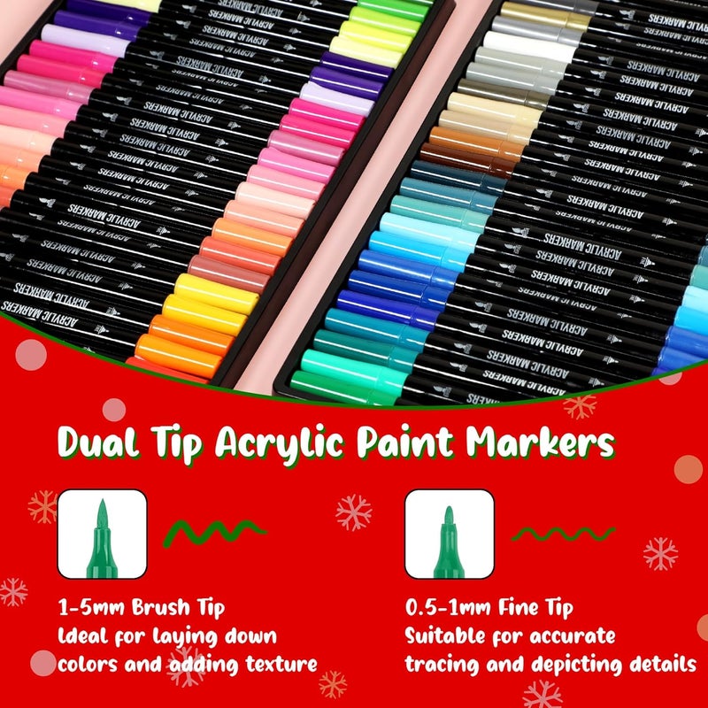 Pagather 48 Colors Acrylic Paint Markers, Dual Tip with Fine Tip and Brush Tip Pens for Stone, Wood, Calligraphy, Canvas, Ceramic, Metal, Glass, Rock Painting, DIY Crafts - Image 2